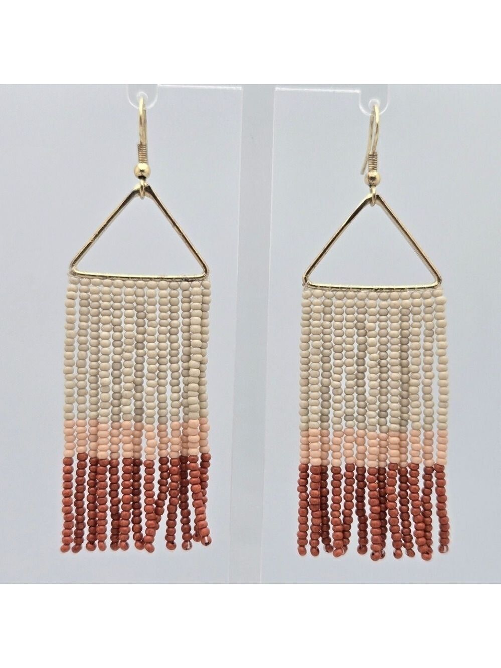 Ink + Alloy Handmade Brown Gold Beaded Fringe Designer Earrings 3.5''